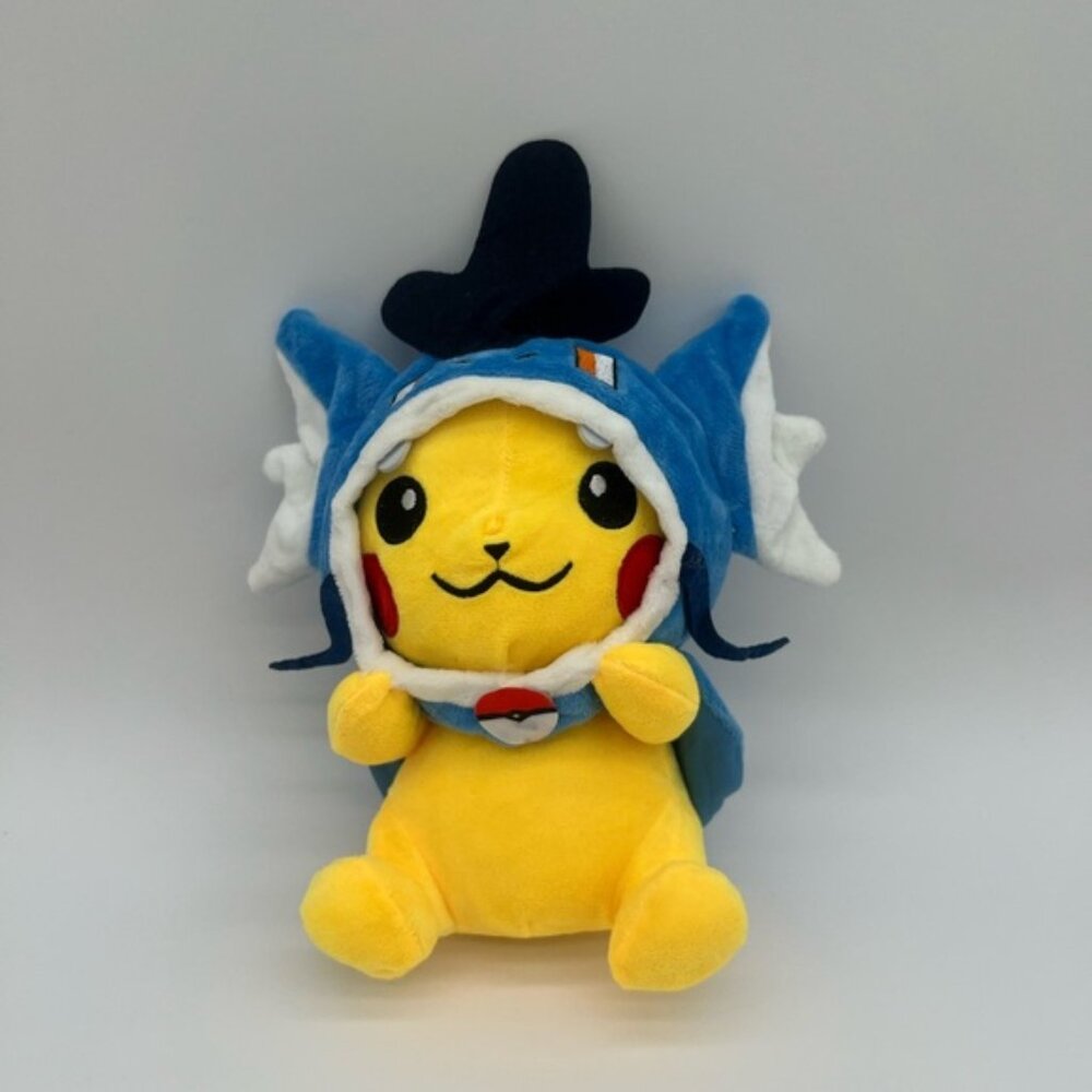 Yellow Plush Pikachu Toy with Blue Gyarados hoodie